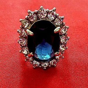 Beautiful Silver/Dark Blue Sapphire Cocktail Ring International Size 20 (US 10)